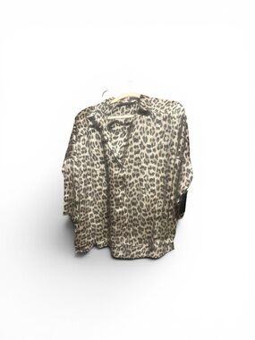 Zara Leopard Satin Button-Up Shirt - Beige and Black